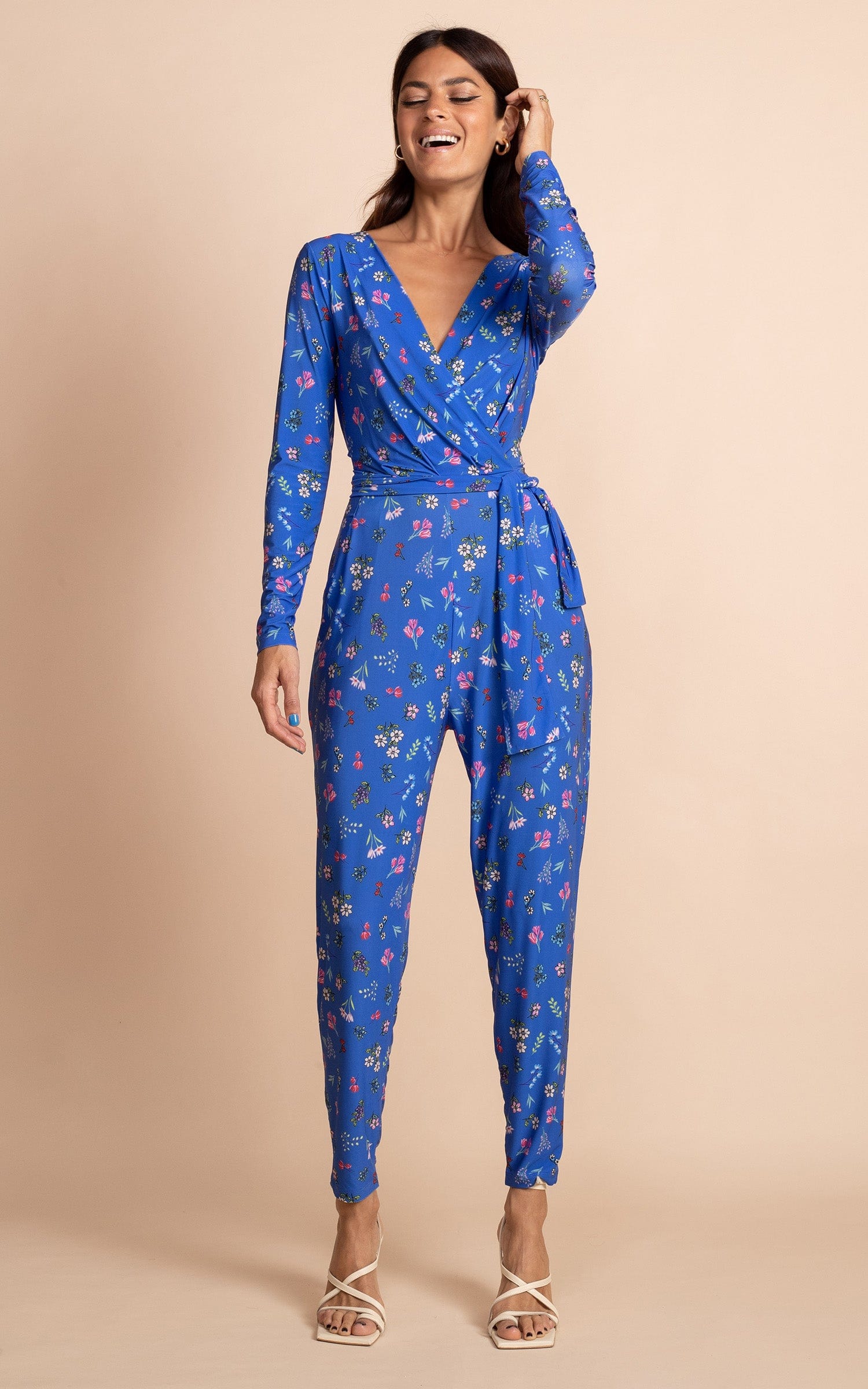 Zion Slinky Jumpsuit in Blue Ditsy Floral