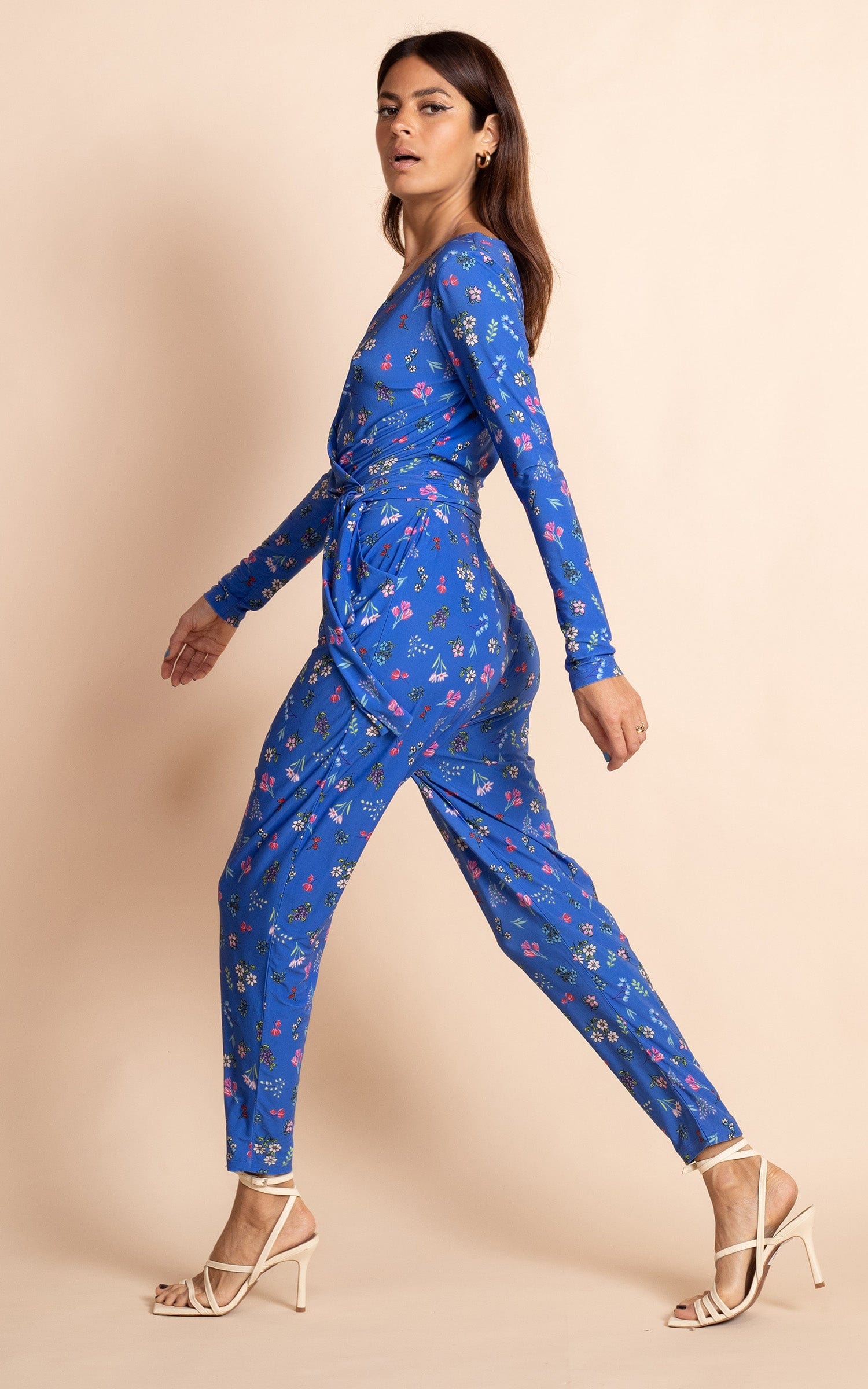 Zion Slinky Jumpsuit in Blue Ditsy Floral