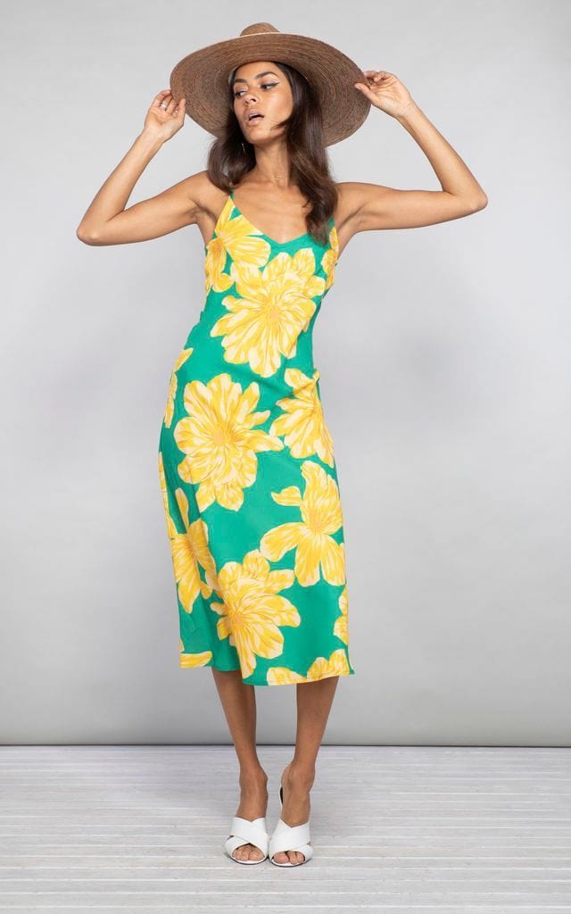 Jade Midi Dress Yellow And Green Bloom