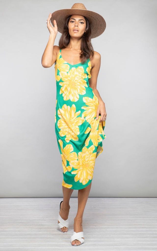 Jade Midi Dress Yellow And Green Bloom