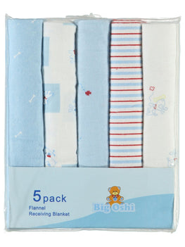 BABY TIME  Big Oshi Flannel Receiving Blanket 5pk: ach blanket is soft cotton flannel, Size: 30" x 30" - PLK-965