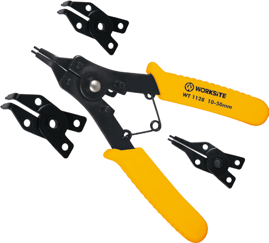 Worksite Pro. 4-in-1 Snap Ring Plier 10-50mm Combination Clip Retaining, Multifunctional, Interchangable. A plier with replaceable head, easy to use. The perfect choice for any job around the house or at the construction site.WT1128