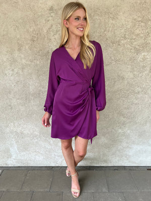 Satin Wrap Dress - Just Believe Boutique