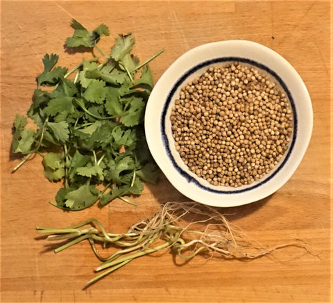 Coriander root, seed and leaf