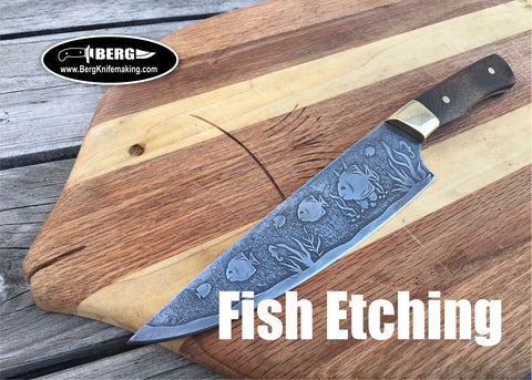 Custom Dolphin and Tropical Fish etched Chef Knife. Functional Metal A –  Berg Knifemaking