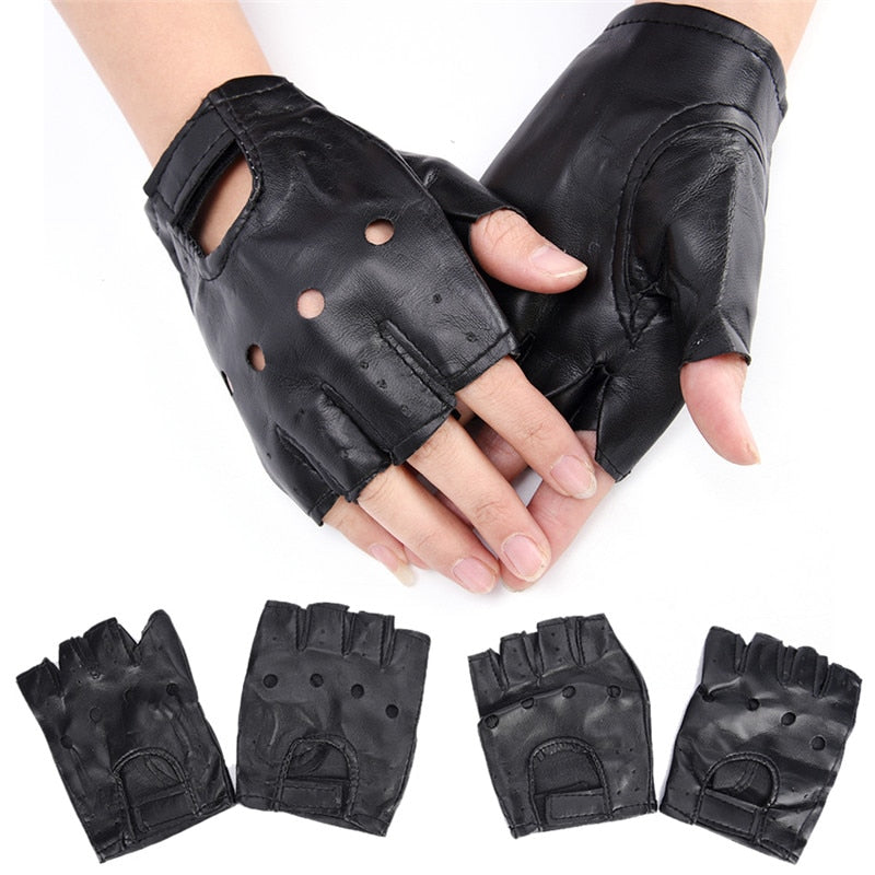 black leather fingerless gloves women