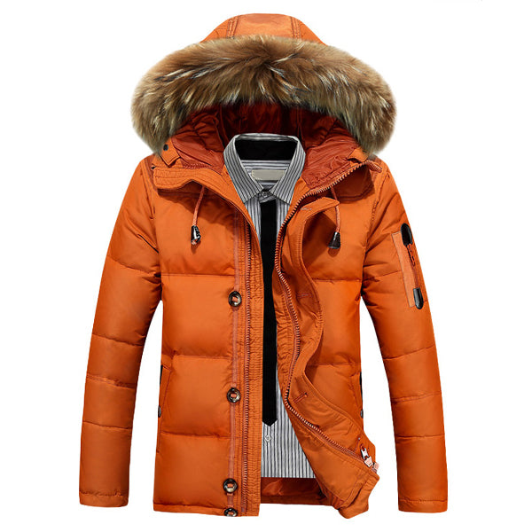 mens down jacket with fur hood