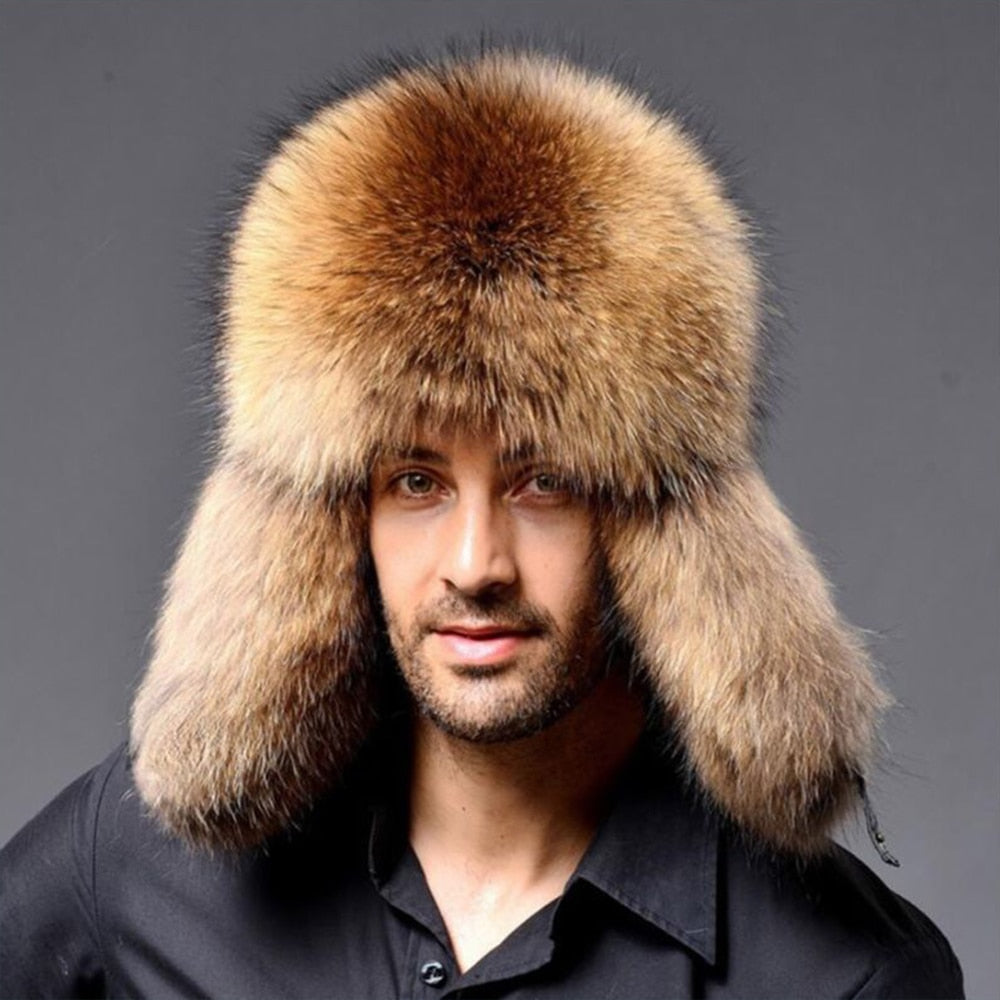 mens leather and fur hats