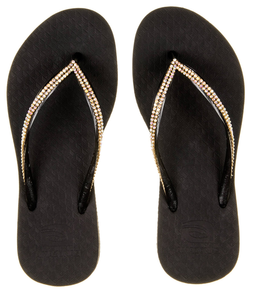 black sparkly flip flops