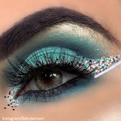 close up of eye makeup featuring Rhinestone TG 1.0mm glitter