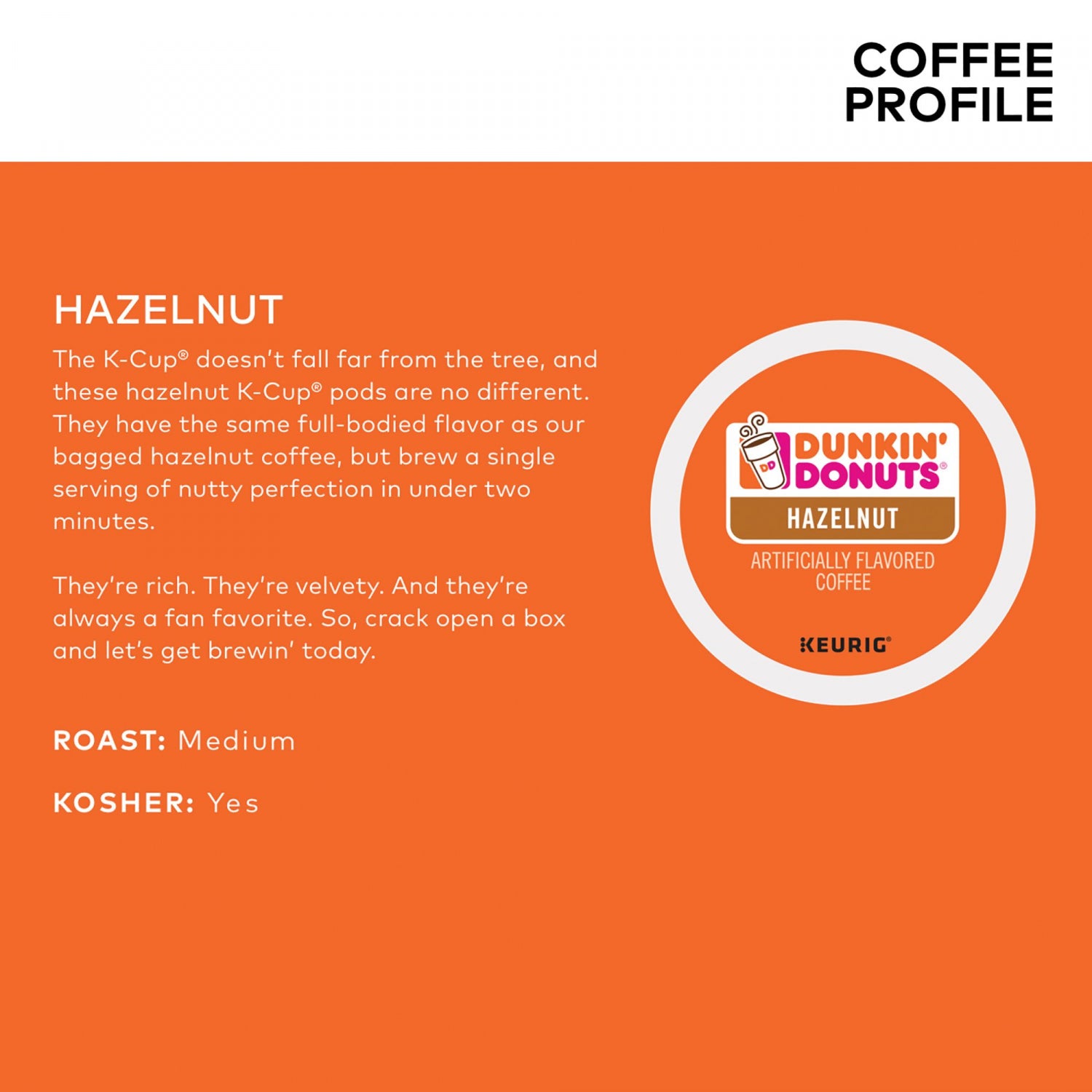 Dunkin' Donuts Hazelnut Coffee Keurig KCup Pods 22Count