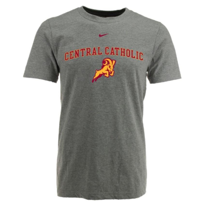 Tee - Adult Grey Cotton Tee - Central Catholic (Arched) w/Ram