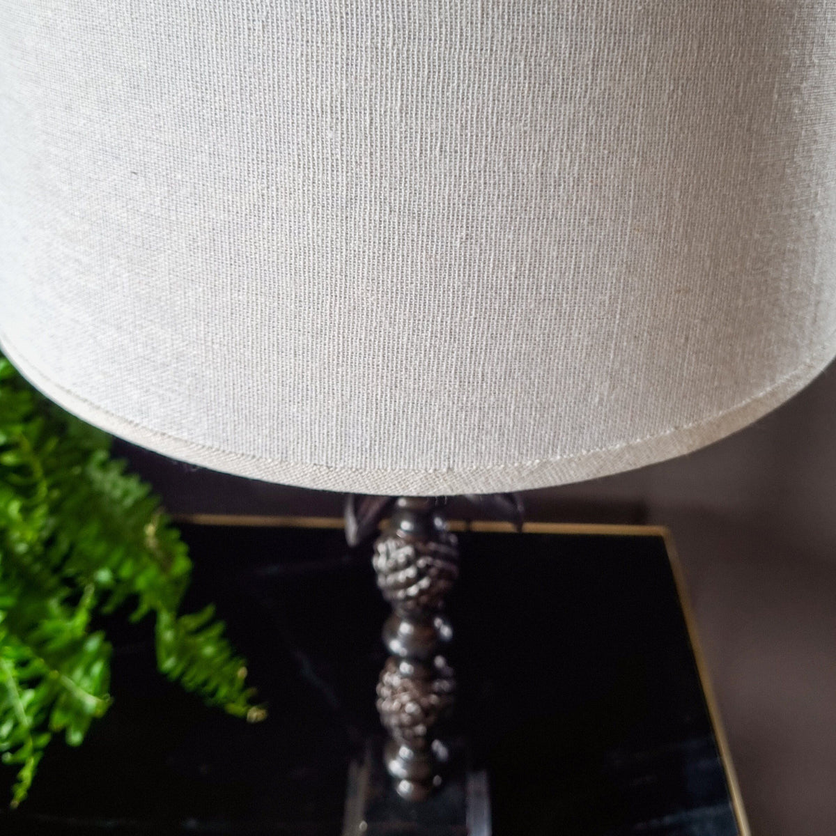 Palm Table Lamp with White Linen Shade – Oriana B.