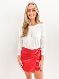 red leather skirt pink boutique