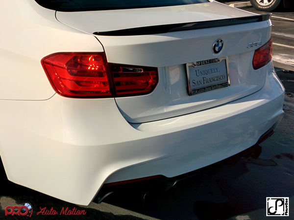 white f30 m performance style trunk spoiler angle