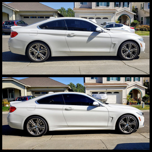 white f32 before after msport side skirt