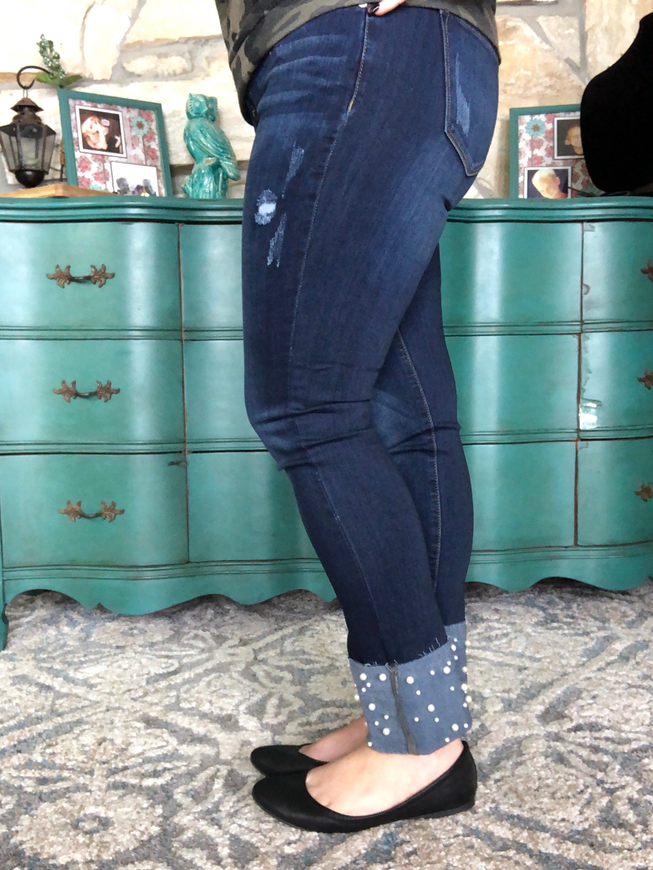 jeans with pearl cuffs