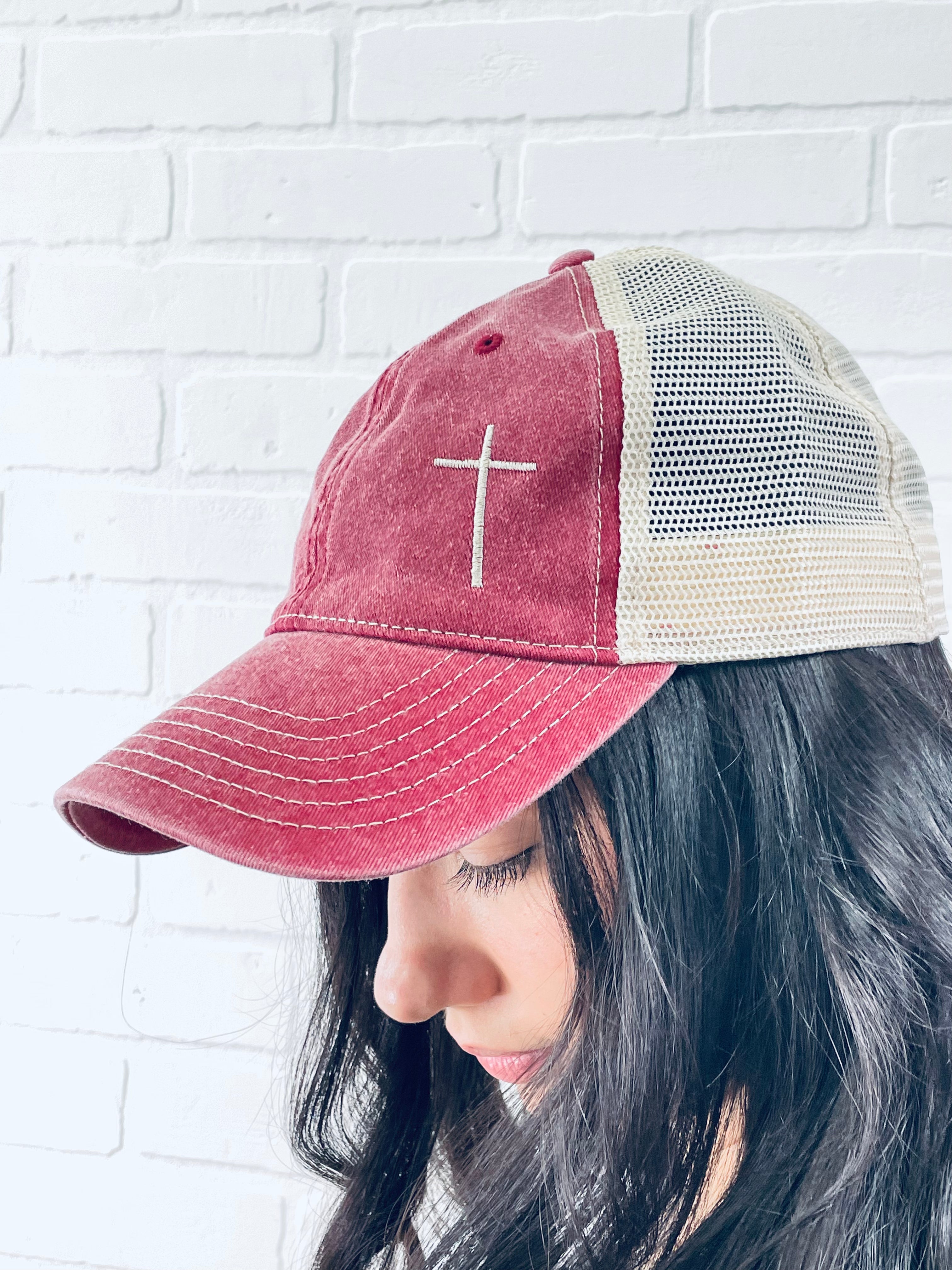 JD: Maroon Hat with Cross