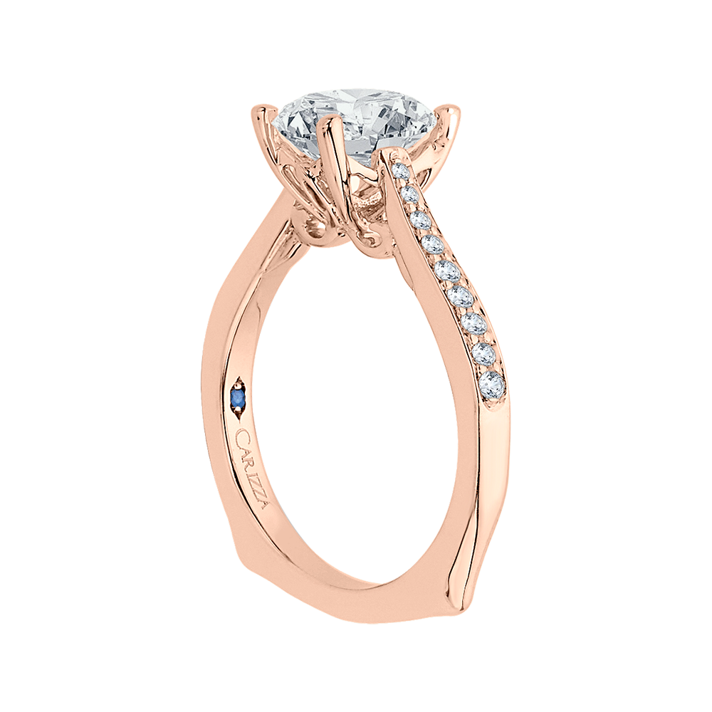 14K Rose Gold Round Cut Diamond Solitaire with Accents Engagement Ring (Semi Mount)