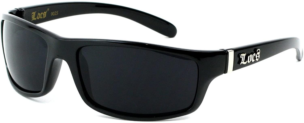 Locs Men's Rectangular Hardcore Black Wrap 63mm Sunglasses (Cursive Logo)