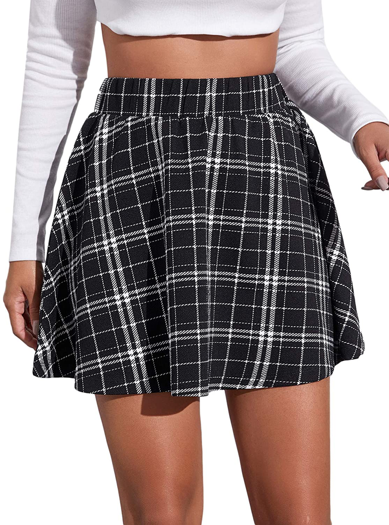 SweatyRocks Women's Casual High Waist Pleated A-Line Midi Skirt with Pocket