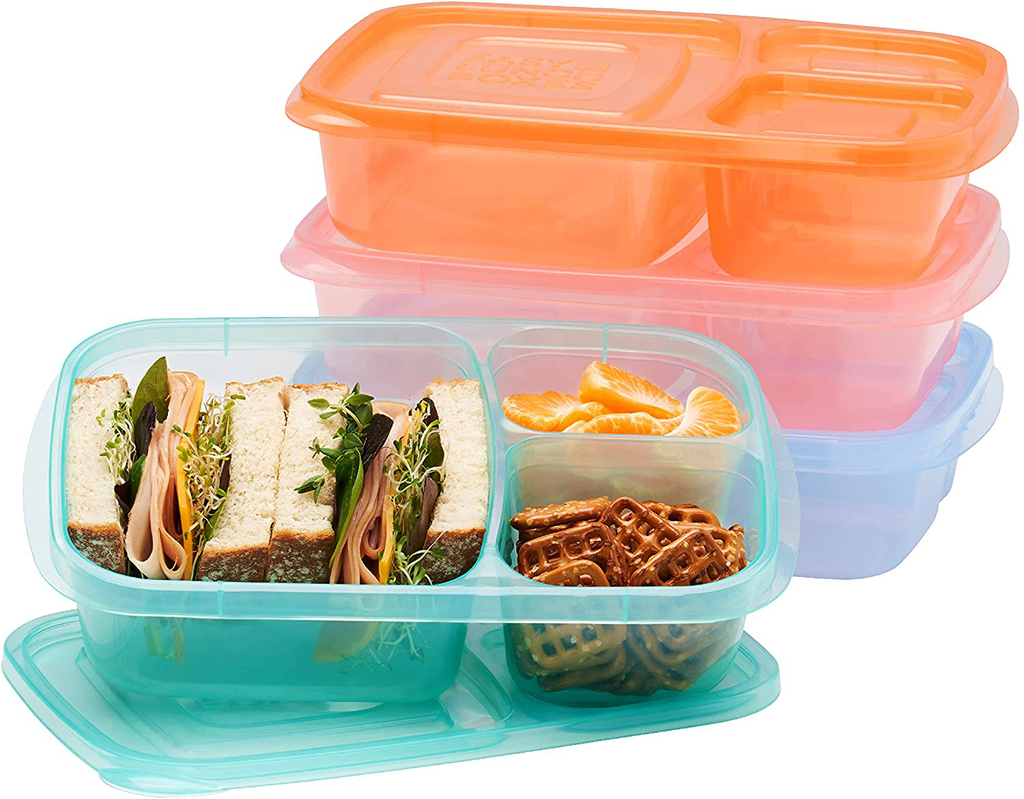 EasyLunchboxes - Bento Snack Boxes - Reusable 4-Compartment Food Containers  for School, Work and Travel, Set of 10, (Jewel Brights)