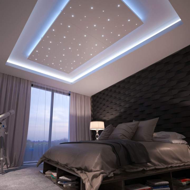 Ciel etoilé plafond suspendu par LED et fibres optiques