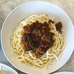 Pasta de palmitos con salsa boloñesa