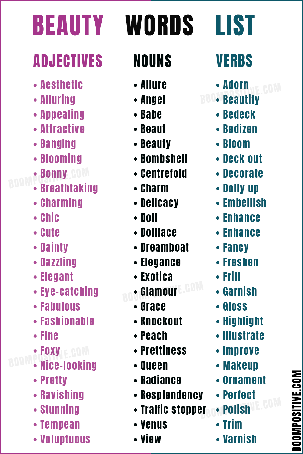Beauty synonyms | Over 200 positive words to describe beauty – Boom ...