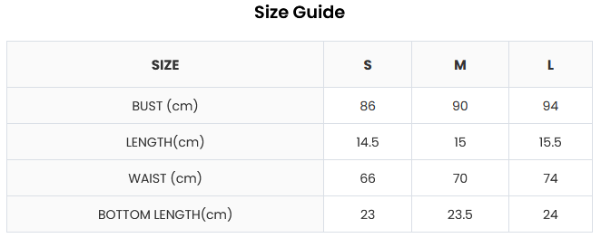 size guide bikinis