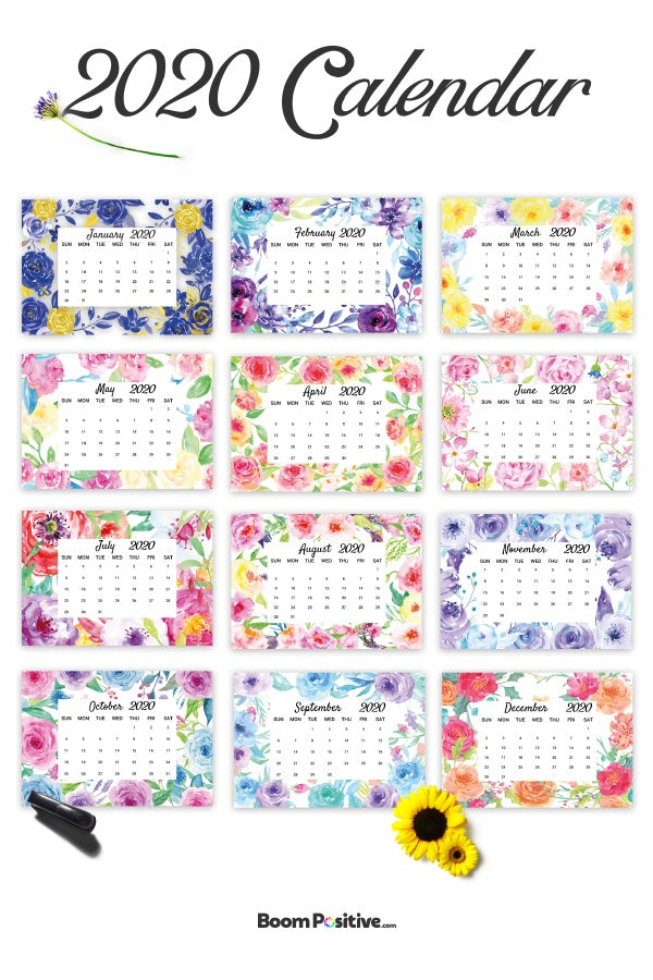 January 2020 Floral Calendar Calendar Templates