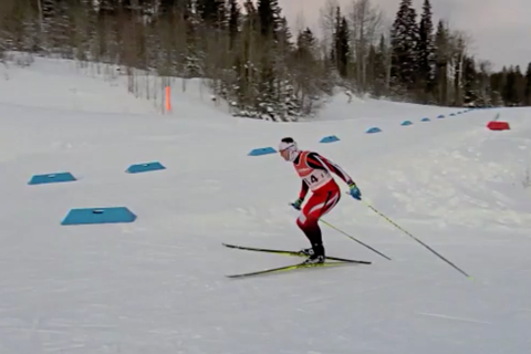 Simon Haynes in a ski race at the Canmore Nordic Centre earlier in January