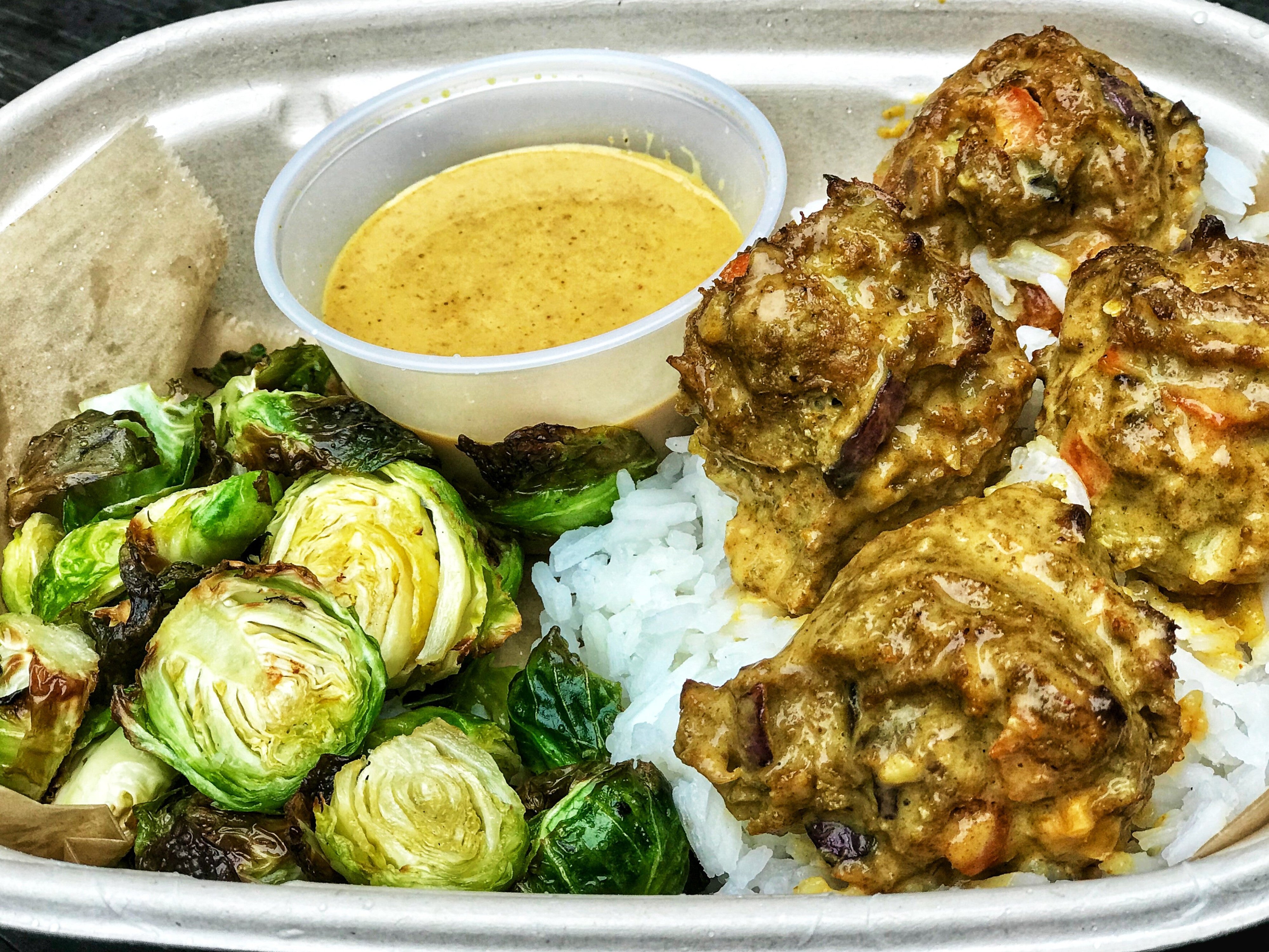 Thai Turkey Meatballs with Rice and Brussels