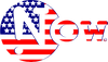 Now, exclamation, usa flag, logo