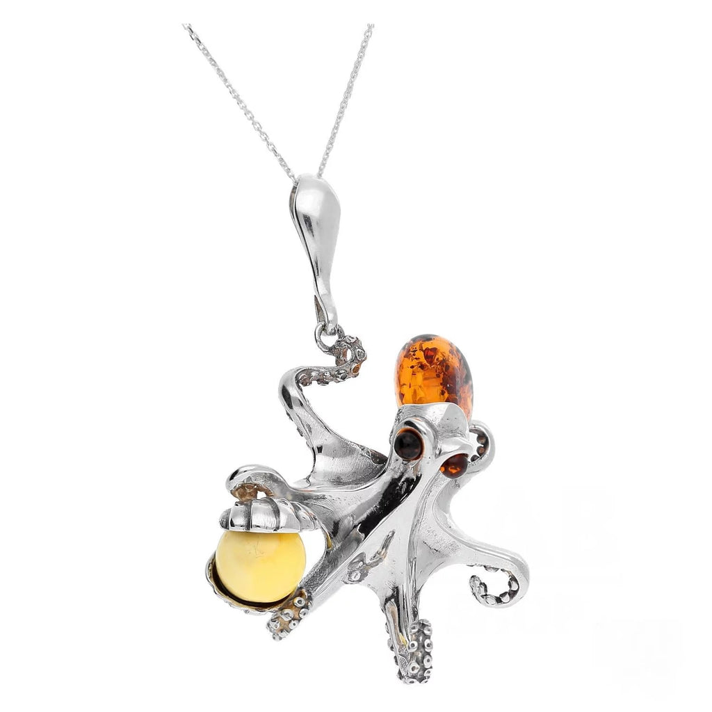 MILENA Pendant Necklace Silver and Baltic Amber - Octopus – The Secret ...