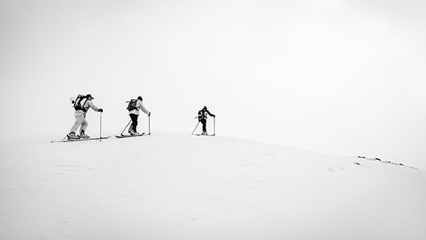Valleret. Fotografia di sci in bianco e nero