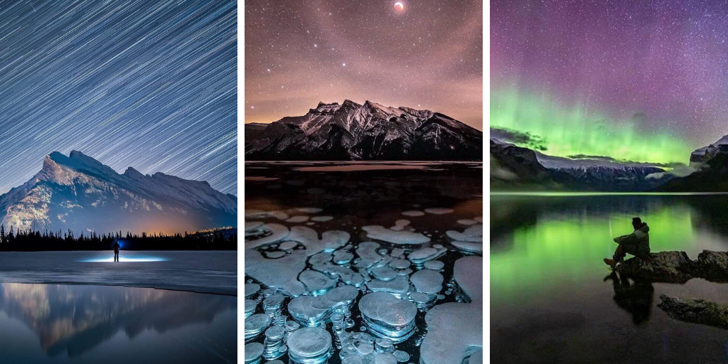 Noche estrellada en el lago canadiense congelado