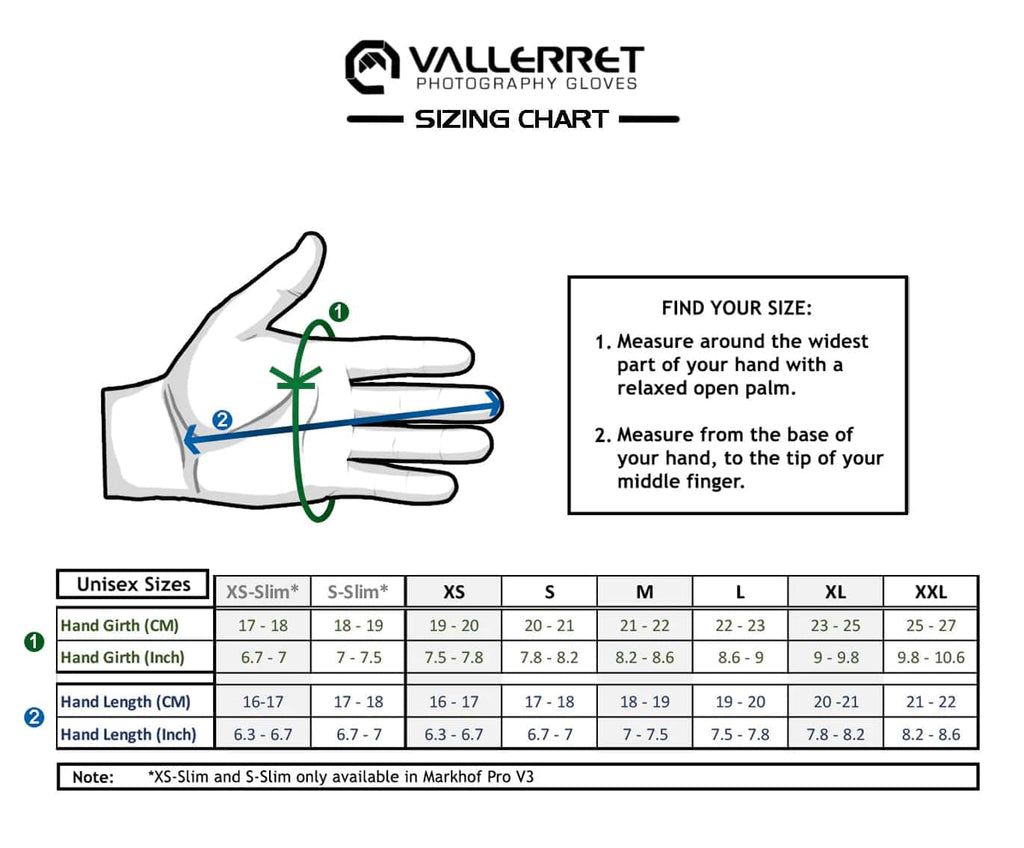 Sizing Chart  Vallerret Photography Gloves