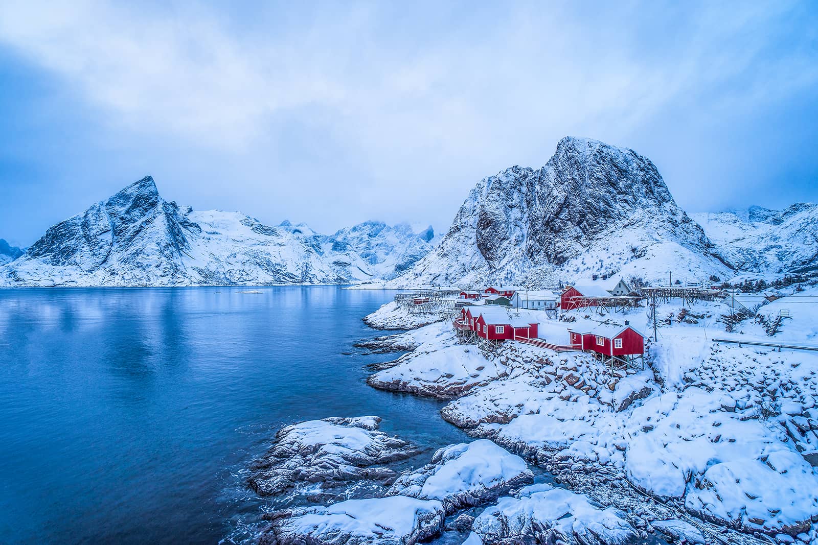 Lofoten fishing cabins in winter