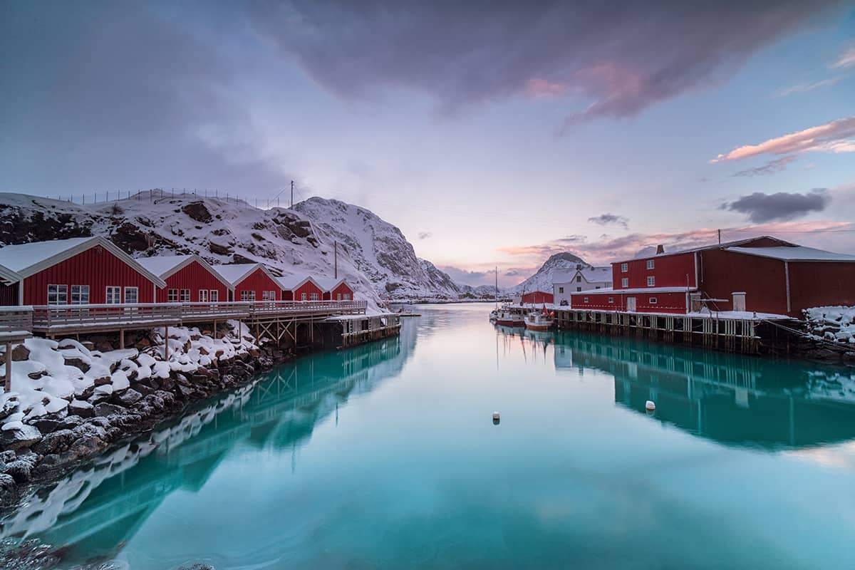 Lofoten fishing cabins in winter