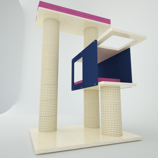Scratching cat tower, customizable, modular and elegant. Multifunctional space for cats with a large and heavy base.