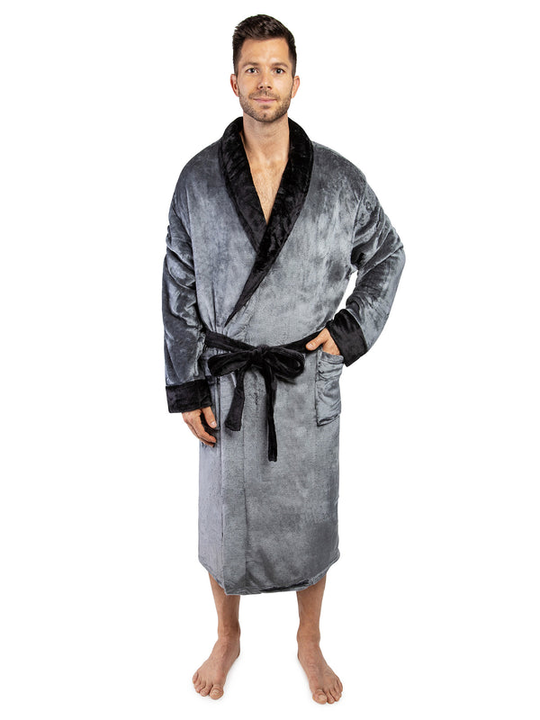 PAVILIA Mens Robe, Soft Robe for Men, Fleece Warm Long Bathrobe for Bath  Shower Spa with Shawl Collar and Pockets, Plush Microfiber - Black