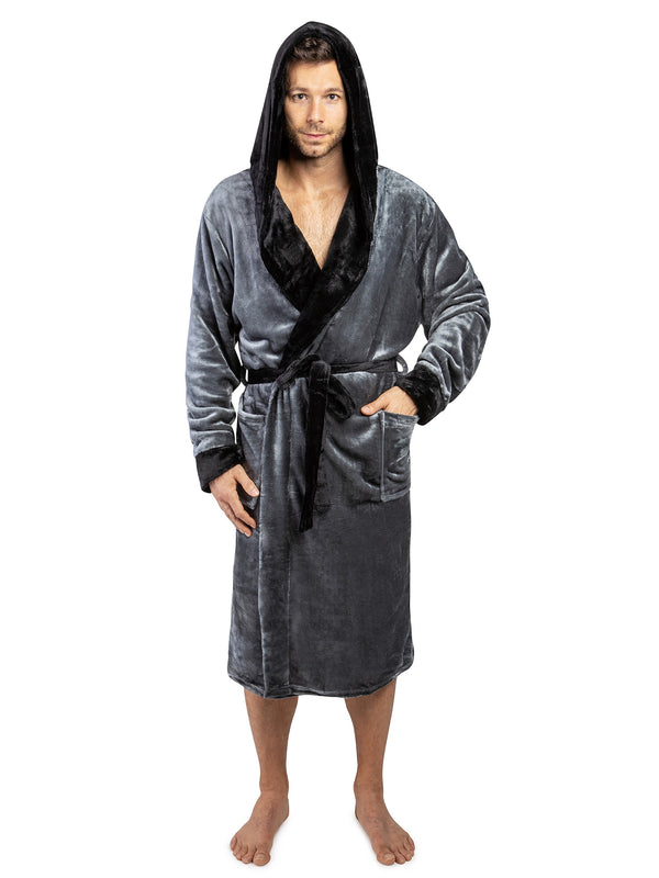 Pavilia Mens Soft Robe, Plush Warm Bathrobe for Men, Long Spa Robe with Shawl Collar, Pockets, Trim Piping (Black), Men's, Size: One Size