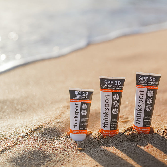 Thinksport Clear Sunscreens on the Beach