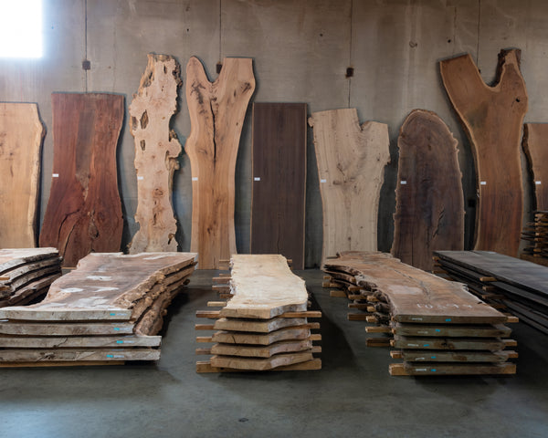 Slabs in various species and shapes in the CS Woods Denver Warehouse