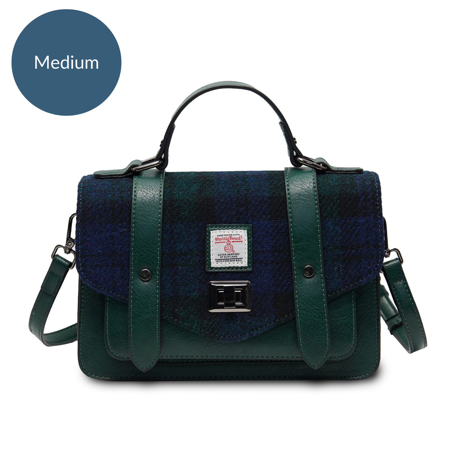 Image of Black Watch Tartan Satchels with Harris Tweed® | Size: Medium: 24 cm x 16 cm