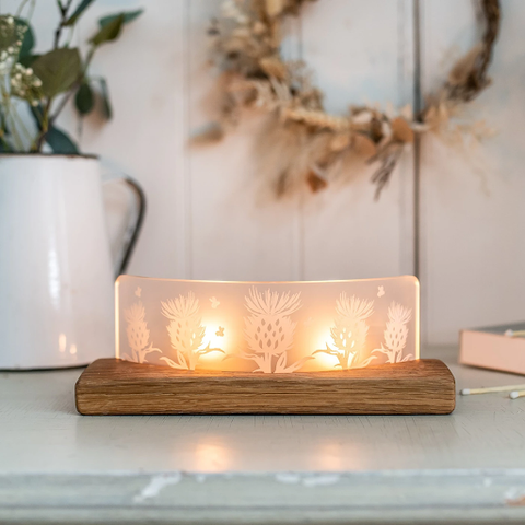 Frosted Glass Scottish Thistle Tea-Light Candle Holder