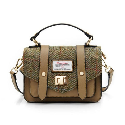 Chestnut Herringbone Harris Tweed satchel style handbag.