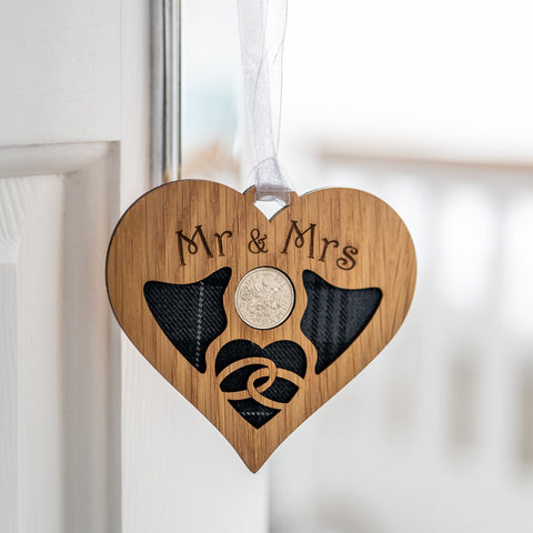 Wooden heart decoration with for Mr & Mrs.