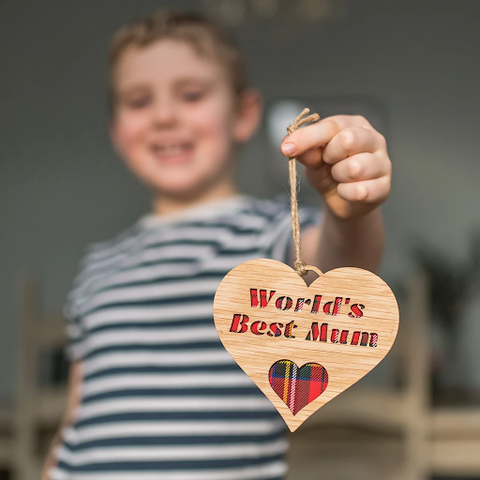 Wood and Tartan Hanging Hearts